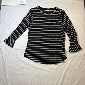 Westbound Black White Stripe Bell Sleeve Long Sleeve Top Womens Size L